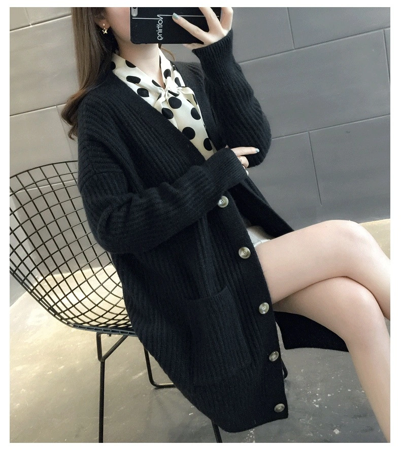 Wholesale Autumn Winter Korean Casual Long Cardigan Baggy Knitted Long Sleeve Fashion Sweaters Coat Women Clothing