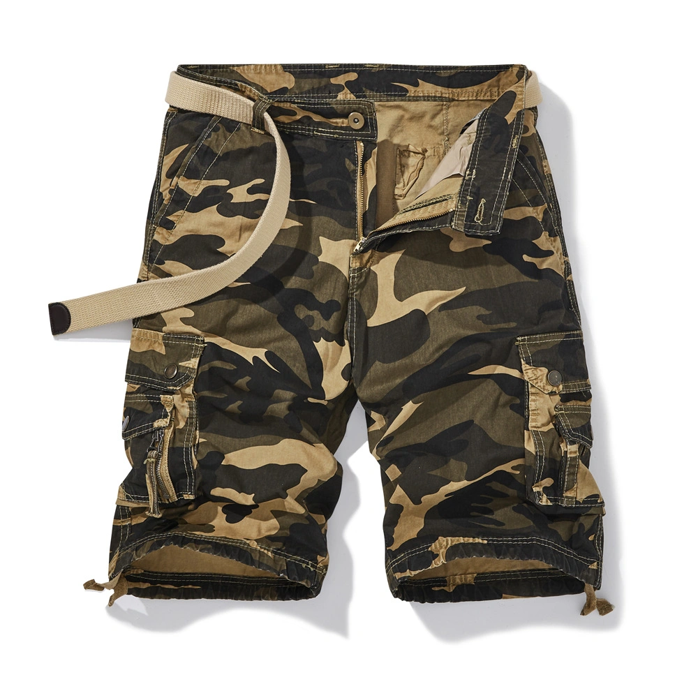 Eight Pockets Pure Cotton Relaxed Fit Camouflage Men Cargo Shorts