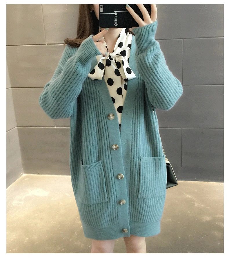 Wholesale Autumn Winter Korean Casual Long Cardigan Baggy Knitted Long Sleeve Fashion Sweaters Coat Women Clothing